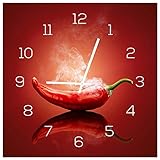 levandeo Wanduhr aus Glas 30x30cm Uhr als Glasbild Küche Gewürze Hot Chili Peperoni Deko Kü