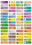 Sunnywall® Namensaufkleber Namen Sticker Aufkleber Sticker 4,8x1,6cm | 60 Stück für Kinder Schule und Kindergarten 38 Hintergründe zur Auswahl (Mixbogen)