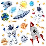 Aufkleber Set mit 31 Weltall Aufkleber I DIN A4 Bogen I Sonne Mond und Sterne I mit Rakete - Astronauten und Planeten I für Handy Kinder-Geburtstag Kinder-Zimmer Schultüte Scrapbooking I kfz_667