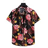 T-Shirt Herren Kurzarm Vintage Persönlichkeit Druck Herren Shirt Sommer Knopfleiste Kent-Kragen Herren Freizeitshirt Hawaii Urlaub Herren Strandhemd A005 S