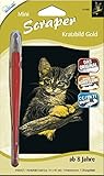 MAMMUT 131003 - Kratzbild, Motiv Katze, gold, glänzend, mini, Komplettset mit Kratzmesser und Übungsblatt, Scraper, Scratch, Kritzel, Kratzset für Kinder ab 8 J