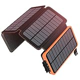 SOARAISE Solarladegerät 25000mAh Solar Power Bank mit 4 Faltbaren Sonnenkollektoren und 2 Anschlüsse, Tragbares Handy Ladegerät für Outdoor Camping Wandern Kompatibel mit Smartphones und Tab