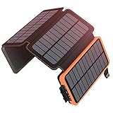 SOARAISE Solarladegerät 25000mAh Solar Power Bank mit 4 Faltbaren Sonnenkollektoren und 2 Anschlüsse, Tragbares Handy Ladegerät für Outdoor Camping Wandern Kompatibel mit Smartphones und Tab