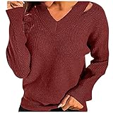 Mingyun Damen Pullover Sexy V-Ausschnitt Schick Casual Lose Strickpullover Einfarbig Lange Ärmel Pulli Sweater Herbst Winter Warm Sweater Oberteile Outw