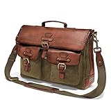 DRAKENSBERG Messenger Bag - Umhängetasche und 15' Laptoptasche für Herren im Retro-Vintage-Design, handgemacht in Premium-Qualität, 15L, Canvas und Leder, Olivgrün, DR00121