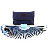 Glow Blue Makeup Brushes Set - 34-teiliges Make-up Brush Set mit Make-up Pinsel Cleaner/Scrubber Für Make-up für Gesicht und Augen - Wildleder-Stoffetui - Handy Cosmetic Makeup Kit - Blaue Farb