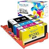 HALLOLUX 912XL Multipack Wiederaufbereitet Druckerpatronen als Ersatz für HP 912 912 XL für HP OfficeJet Pro 8022 8023 8024 8025 für OfficeJet 8012 8014 8015 8017(1 Schwarz,1 Cyan,1 Magenta,1 Gelb)