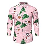 RYTEJFES Weihnachtshemd Herren Langarm Lustige 3D Druck Weihnachtsbluse Slim Fit Stehkragen Button-Down Weihnachten Langarmshirts Herbst und Winter Xmas Shirts Top Weihnachts F