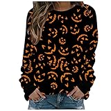 Damen Halloween Print Oberteile Casual Elegant Sweatshirt Grimassedruck Motiv Pullover Vintage Grafik Drucken Oberteile Locker Bluse Lange Ärmel Drucken T-Shirt Blusentop Streetw