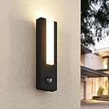Lucande LED Wandleuchte außen 'Virgalia' mit Bewegungsmelder (spritzwassergeschützt) (Modern) in Schwarz aus Aluminium (1 flammig, inkl. Leuchtmittel) - Außenlampe, Wandlampe für Outdoor & G