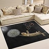 Use7 Teppich mit Katze auf Löwenzahnfliegen im Nachthimmel, für Wohnzimmer, Schlafzimmer, 160 x 122