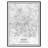 Kassel Deutschland Karte Wandkunst Leinwand drucken Poster Artwork ungerahmt moderne Schwarz-Weiß-Karte Souvenir Geschenk Home D