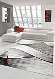 Teppich-Traum moderner Wohnzimmer Teppich Wellen Design in rot grau anthrazit - pflegeleicht Größe 160x220