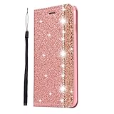 Homikon PU Leder Hülle Schön Glänzend Glitzer Diamant Schutzhülle Brieftasche Lederhülle Bookstyle Handyhülle Magnetverschluss TPU Rückseite Tasche Kompatibel mit iPhone 6 Plus/6S Plus - Roseg