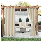 FKYUH Outdoor Vorhänge Wasserabweisend Blickdicht Gardine mit Ösen 1er Set Aussenvorhang Terrasse Garten Verdunkelung Vorhang Sonnenschutz Thermo Outdoor Gardine-Beige_1_Stück(B210*H230cm)