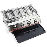 Edelstahl 4-flammiger Gasgrill Grill Silber Outdoor Barbecue Picknick Rauchlose Gasbräter und Grills Schrank für BBQ Lavastein Gasgrill (mit Stahlabdeckung)