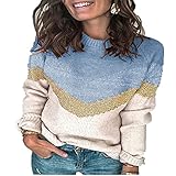 ZYUD Pullover Damen Strickpullover Streifen Sweater Lockerer Pullover für Herbst Winter und Feder Casual Sweatshirts Langarm Winter Sweater Sexy V-Ausschnitt Sweatshirt Lose Top Warm Strickw