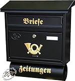 Stabiler Design Briefkasten, Premium-Qualität, mit Schutzlackierung FG/aP tiefschwarz anthrazit grau großer Katalog Einwurf Zeitungsfach Nostalg