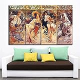 Alphonse Mucha Times Of Day Vintage Leinwand GemäLde Poster Und Drucke Jugendstil Frau Bilder FüR Wohnzimmerdekoration 40x85cm R