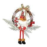 RMBLYfeiye Weihnachten Kranz Künstlicher Rattan Kranz Weihnachten Christmas Hanging Decoration Girlande mit Rattan Hüte Beeren Bowknot Weihnachtsmann für Weihnachten Dekor Party G