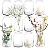 12x Vasen / Windlichter aus Glas im Set je 15cm groß, Tischdeko Kerzenglas B