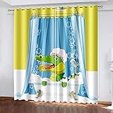 XDJQZX Vorhänge Blickdicht 3D Cartoon Tier Krokodil Druck Muster Ösenvorhang Für Schlafzimmer Wohnzimmer Kinderzimmer Fensterdekoration 200X200 cm 2Er Set Thermo Verdunklungsvorhäng