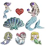 TOSSPER 1 Set Little Mermaid Pailletten Aufnäher Nähen Eisen Auf Stickapplikationen Craft Handgemachte Tücher DIY Kostü