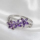 jinwantong Hochwertiger Amethyst Echt 925 Sterling Silber Blumenmuster Ring Fashion Fine Wedding Schmuck für F