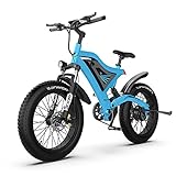 WZW S18 Mini Erwachsene Berg E Bike 500W 20 Zoll 4.0 Fett Reifen E-Bike Bausatz 48V 15Ah Strand Schnee Stadt Elektronisch Fahrrad zum Herren Damen (Farbe : Blau)