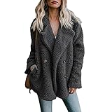 Damen Casual Jacke Winter Warm Parka Outwear Mantel Frauen Fuzzy Faux Pelz Langarm Strickjacke Wintermantel Einfarbig Trenchcoat Umlegekragen Winterjacke Dicker Pelzkragen Jacken(schwarz,M)