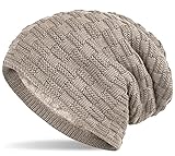 Hatstar Warme gefütterte Feinstrick Damen Beanie Herren Mütze | mit Flecht Muster und sehr weichem Fleece Innenfutter | Unisex Wintermütze weich & warm (2 | beige)