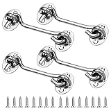 4 Stück Sturmhaken Edelstahl, 10 cm Kabinenhaken mit öSe, Fensterhaken Türhaken Fensterriegel mit Schraubenfür FensterläDen Scheunentor Garagentor Gartentor Rieg