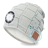 Beanie Mütze mit Licht, USB Wiederaufladbare Bluetooth Musik Hut, Winter Strickmütze Unisex Sport Mütze Taschenlampe für Damen Herren Outdoor Laufen Radfahren Camping