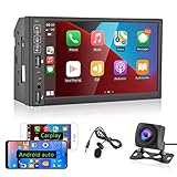 Hodozzy 7 Zoll Autoradio 2Din Carplay Android Auto Autoradio mit Bluetooth Auto Radio MP5 Player Dual USB, FM Radio, Aux-In, SWC, Mirrorlink + AHD Rückfahrk