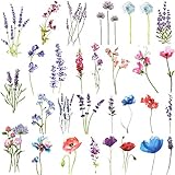 COKTAK 12 Blätter Aquarell Lavendel Temporäre Tattoos Frauen Bunt Winde Erbsenblume Edelwicke Fake Tattoos Blumen Hand Hals Temporary Tattoos Zum Aufkleben Auf Die Haut Aufkleber Kindertattoos M