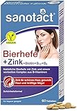 sanotact Bierhefe + Zink • 60 Tabletten Haut Haare Nägel Vegan • Haar Vitamine mit Bierhefe, Zink, Biotin, B12, B6 • Hochwirksame Intensiv-Schö