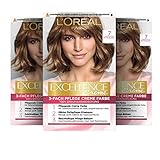 L'Oréal Paris Permanente Haarfarbe, 100% Grauhaarabdeckung, Haarfärbeset mit Coloration, Shampoo und 3-Fach Pflege Creme Farbe, Excellence Creme, 7 Mittelblond, 3 x 268 g