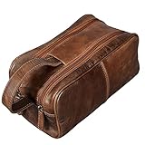 STILORD 'Valentin' Vintage Kulturtasche Herren Damen Leder Kulturbeutel Reise groß mit Henkel Zwei Hauptfächer Waschtasche Reisen Vintage Leder, Farbe:antik - b