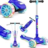 KIDIZ® Roller Kinder Scooter X-Pro2 Dreiradscooter mit PU LED Leuchtenden Räder Kinderroller faltbar Tret-Roller höhenverstellbarer Cityroller Kinderscooter für Jungen Mädchen 3-12 Jahre, B