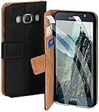 moex Handyhülle für Samsung Galaxy J7 (2016) - Hülle mit Kartenfach, Geldfach und Ständer, Klapphülle, PU Leder Book Case und Schutzfolie - Schw