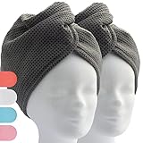 ELEXACARE Haarturban, Turban Handtuch mit Knopf (2 Stück anthrazit), Mikrofaser Handtuch für Kopf und Lange H