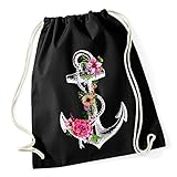 Autiga Turnbeutel Blumen Anker Ethno Boho Hipster Beutel Tasche Gym Bag Watercolour Watercolour schw