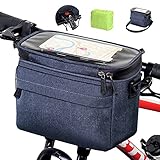 LEMEGO Lenkertasche mit Adapter 5.7L Wasserdichter Fahrradkorb Tasche mit Touchscreen Vorne Fahrradtasche mit Netztasche Radtasche Fronttasche Fahrrad Handyhalterung Lenkerkorb mit Schulterg