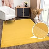 payé Teppich Wohnzimmer Hochflor - Einfarbig Gelb - 80x150cm - Kuschelig Weich Samtweich - Schlafzimmer Dekoration - Deko Tepp