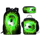 HUGS IDEA Fußball-Sport-Rucksack-Set für Teenager, Jungen, Schultasche, Schultertasche und Lunchbox, S