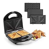 Klarstein Trilit 3-in-1 Sandwich Maker Panini Maker Kontaktgrill Waffeleisen, 750 Watt, 3 austauschbare Aluminium-Grillplatten, Anti-Haft-Beschichtung, rutschfest, Kunststoff-Gehäuse, schw