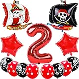 Cymeosh Piraten Kindergeburtstag Deko Set, Luftballon Piraten Geburtstagsdeko 2 Jahre Junge, Folienballon Piratenschiff 2. Geburtstag Deko, Ballons Piratenparty Deko Geburtstag