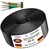 Erdkabel Stromkabel 5, 10, 15, 20, 25, 30, 35, 40, 50, 60, 70, 75, 80 oder 90m NYY-J 5x2,5 mm² Elektrokabel Ring zur Verlegung im Freien, Erdreich (20m)