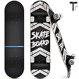 Skateboard, Komplettboard 31 x 8 Zoll Skateboards mit Doppel-Kick, ABEC-9 Kugellager, 7-lagigem Ahornholz Longboard für Männer und Frauen Jugend Kinder Straße Erwachsene Anfäng