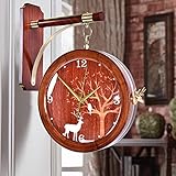 DAMAI STORE Full Duplex Kupfer Antlers Uhr/Mute Beide Oberflächen Living Holztisch Ornament Hanging Ornaments 46 * 50 * 33cm (Color : Red)